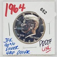 1964 UNC Proof 90% Silver JFK Half $1 Dollar