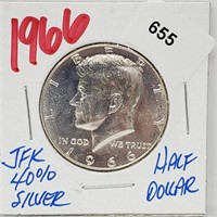 1966 UNC Proof 40% Silver JFK Half $1 Dollar
