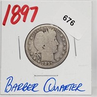1897 90% Silver Barber Quarter 25 Cents