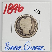 1896 90% Silver Barber Quarter 25 Cents