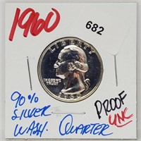 1960 UNC Proof 90% Silver Wash Quarter 25 Cents