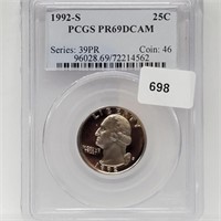 PCGS 1992-S PR69DCAM Wash Quarter 25 Cents