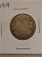 1919 Canada Quarter 25 Cent 92.5% silver coin