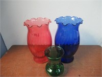 Lot of 3 Vases (Blue, Green, Pink)