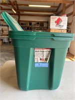 Two cornerstone 18 gallon green totes with lids