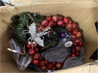 Box with Christmas decorations and Christmas