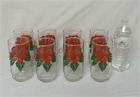 Vintage Poinsettia Tea Glasses ~ Set of 8