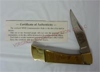 WWII Commemorative Pocket Knife w COA & Box