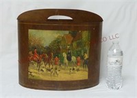 Vintage Handled Magazine Storage w Hunt Scene