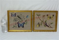 Vintage Butterfly Needlepoint Framed Pictures ~ 2