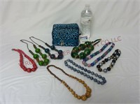 Jewelry Cosmetic Case & Beaded Necklaces