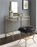 Mainstays Square Geo Gold Metal Vanity with Stool