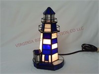 Stained Glass Lighthouse Lamp ~ 9"t ~ Powers On