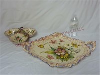 Vintage Italian Floral Pottery Tray & Divided Dish
