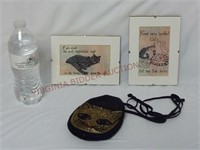 Seed Bead Cat Face Clutch & Cat Framed Pictures