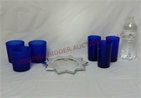 Star Shaped Pillar Candle Holder, Blue Glass Cups
