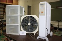 Electric Heater, Fan, Plastic Storage Bin