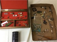 Jewelry box with cufflinks and costume jewelry