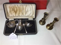 Sterling silver condiment set in case and two