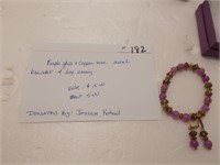 Purple Beads, Copper Tone Metal Bracelet/Earrings