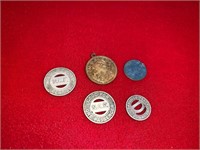 ANTIQUE FERRY TOKENS AND SPANISH PENDANT