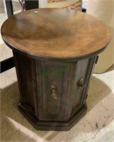 Octagon shape side table, with a round top, one