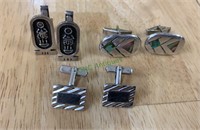 3 pairs cuff links in sterling silver, one with
