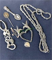 7  pieces sterling silver jewelry, long necklace,