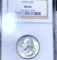 1939-S Washington Silver Quarter NGC - MS66