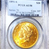 1891-S $20 Gold Double Eagle PCGS - AU58