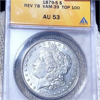 1879-S Rev '79 Morgan Silver Dollar ANACS - AU53
