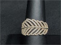 .925 Sterling Silver Diamond Leaf Ring