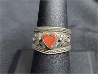 .925 Sterling Silver Red Turquoise Heart Ring