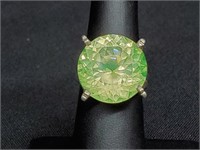 .925 Sterling Silver Round Green Stone Ring