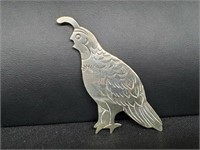 .925 Sterling Silver Signed Pheasant Brooch