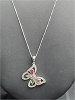 .925 Sterl Silv Gemstone Butterfly w/diam accents