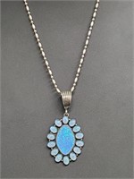 .925 Shakey Sterl Silv Blue Opal Pendant & Chain