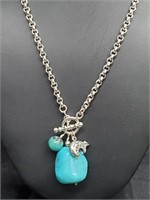 .925 Sterling Silver Turquoise Bead/Bear Necklace