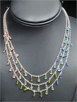 .925 Sterling Silver Multi Colored Bead Necklace