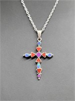 .925 Sterl Silv Taxco Cross Pendant & Chain