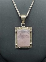.925 Sterling Silver Pink Quartz Pendant & Chain