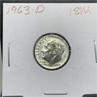 1963-D ROOSEVELT SILVER DIME UNC