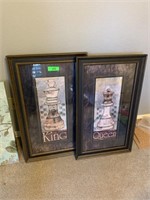 2PC LARGE KING & QUEEN CHESS WALL ART / PICTURES