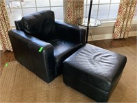 LEATHER ARM CHAIR AND OTTOMAN
