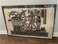 VERY LARGE FRAMED EGYPTIAN PAPYRUS WALL ART