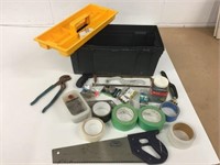 Toolbox with Contents ~ Tapes, Tools, Tacks, PLUS