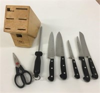 8 Pc Knife Block Set ~ Includes 7 Henckels Pieces