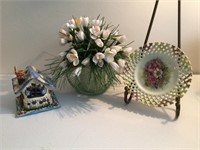 Flowers, Candle Holder, & Plate