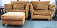 PAIR OVERSIZED ARMCHAIRS WITH OTTOMAN