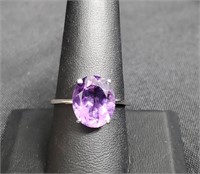 .925 Sterling Silver Oval Purple Stone Ring